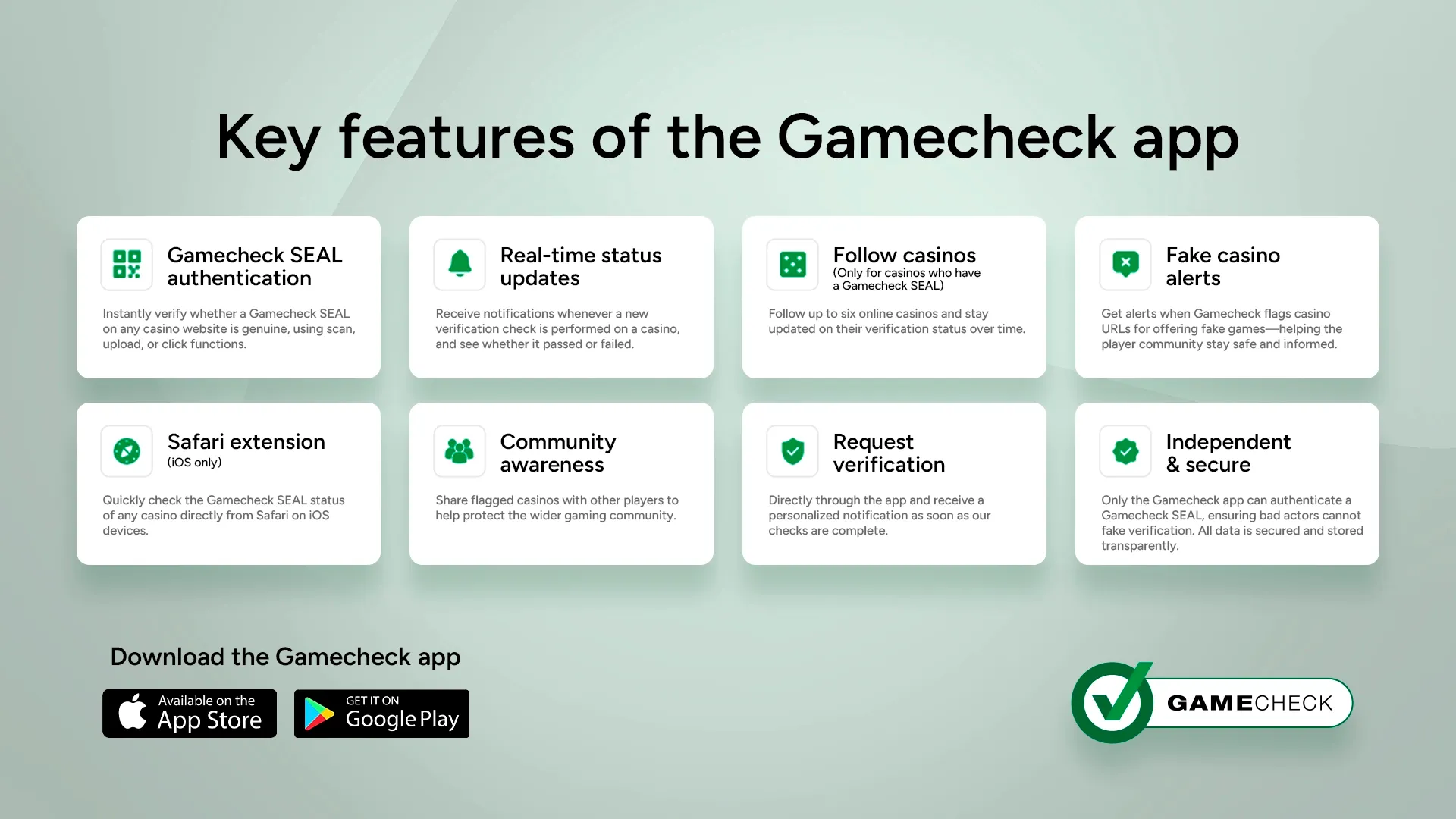 Nøglefunktioner i GameCheck-appen